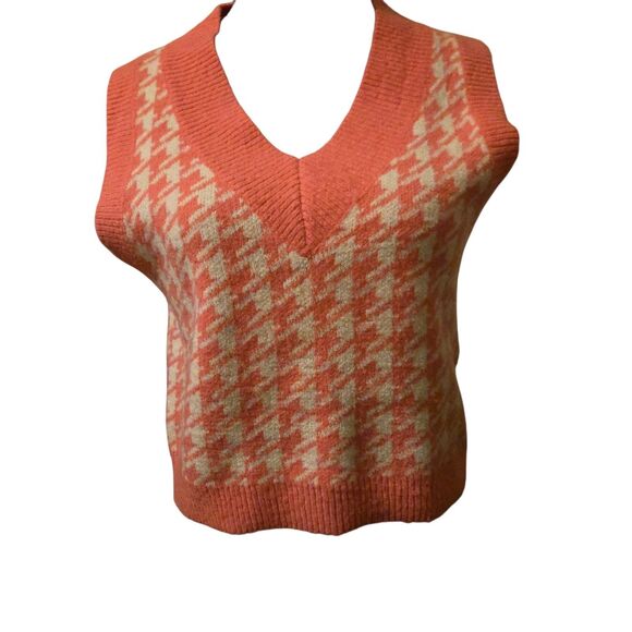 THML Pink Houndstooth Small Cropped Sweater Vest Preppy Clueless Cher - Picture 1 of 10